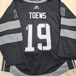 Adidas Jonathen Toews #19 Black and Gray Hockey Jersey "Let's Go Jets"